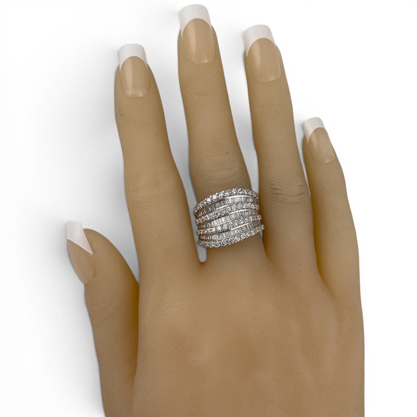 14k White Gold 7 Row Baguette & Round Diamond Ring 1.20ctw H-I I1 Size 7