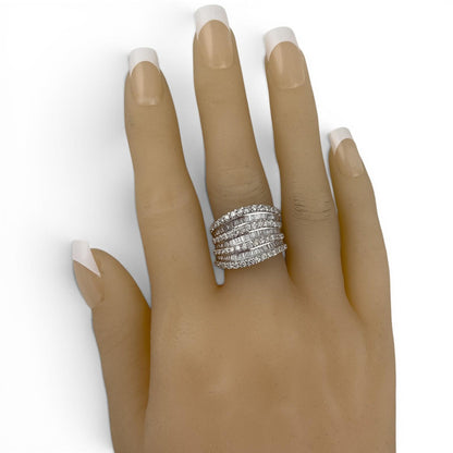 14k White Gold 7 Row Baguette & Round Diamond Ring 1.20ctw H-I I1 Size 7
