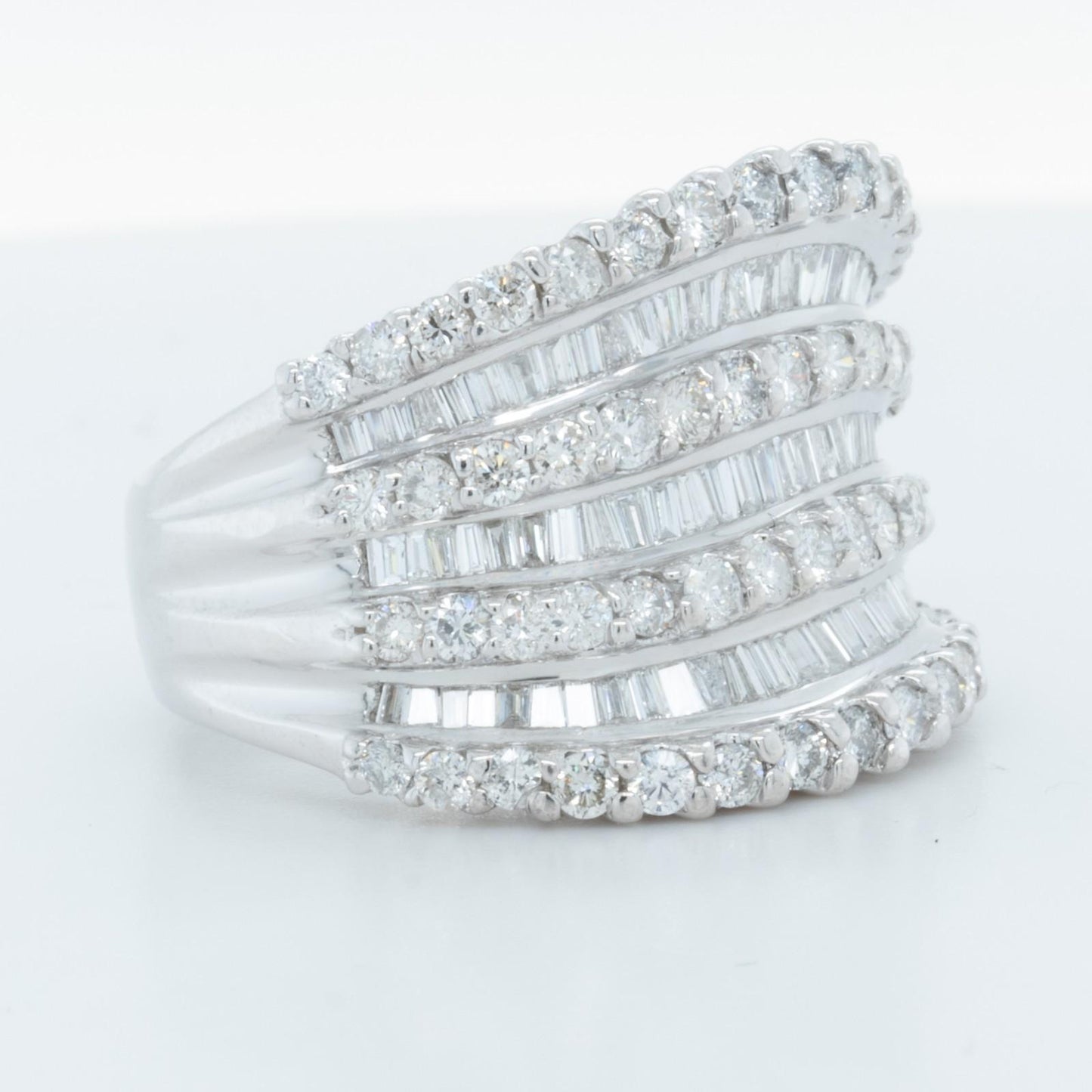 14k White Gold 7 Row Baguette & Round Diamond Ring 1.20ctw H-I I1 Size 7