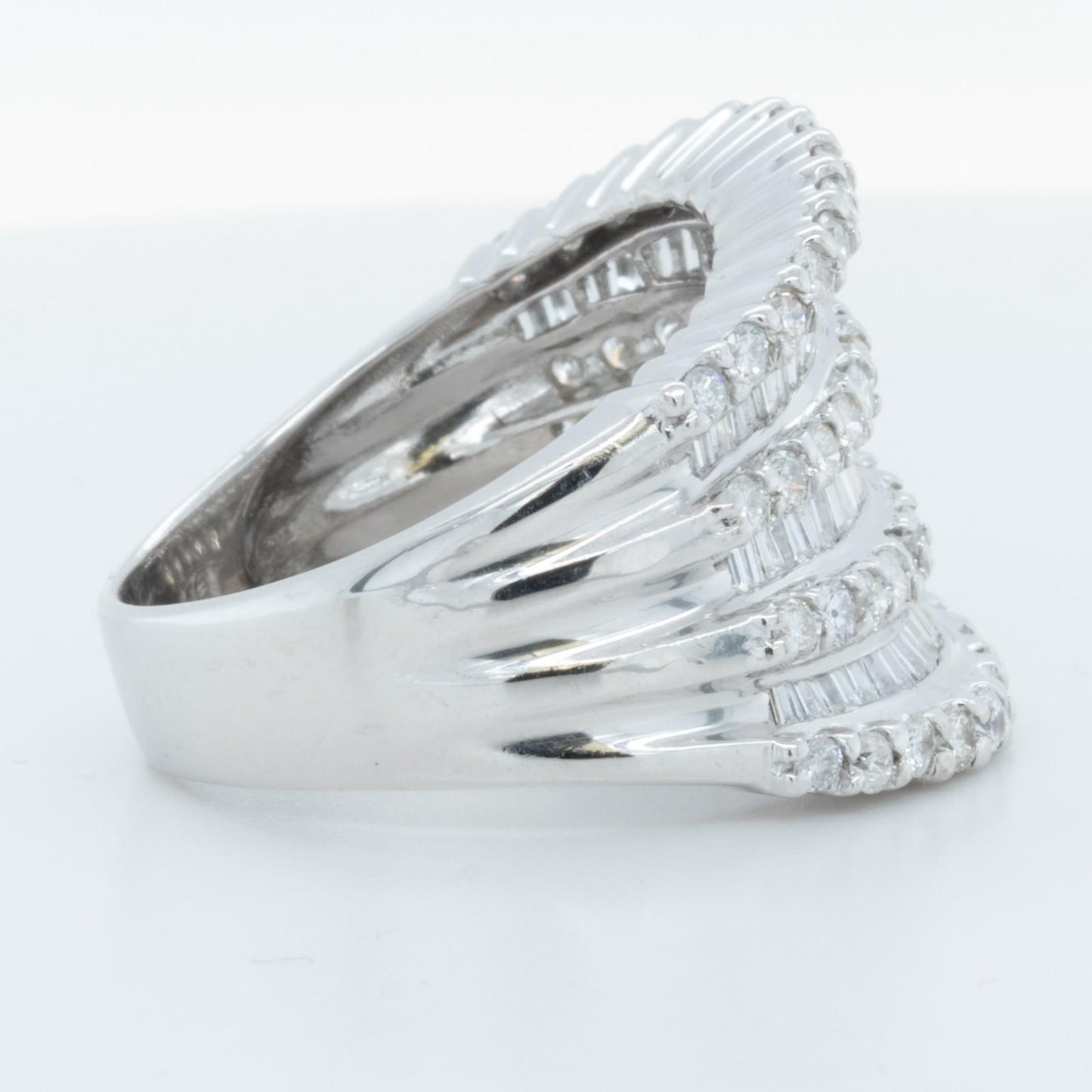 14k White Gold 7 Row Baguette & Round Diamond Ring 1.20ctw H-I I1 Size 7