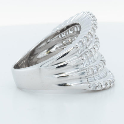 14k White Gold 7 Row Baguette & Round Diamond Ring 1.20ctw H-I I1 Size 7