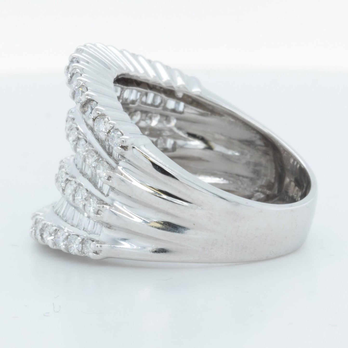 14k White Gold 7 Row Baguette & Round Diamond Ring 1.20ctw H-I I1 Size 7