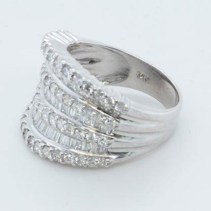 14k White Gold 7 Row Baguette & Round Diamond Ring 1.20ctw H-I I1 Size 7