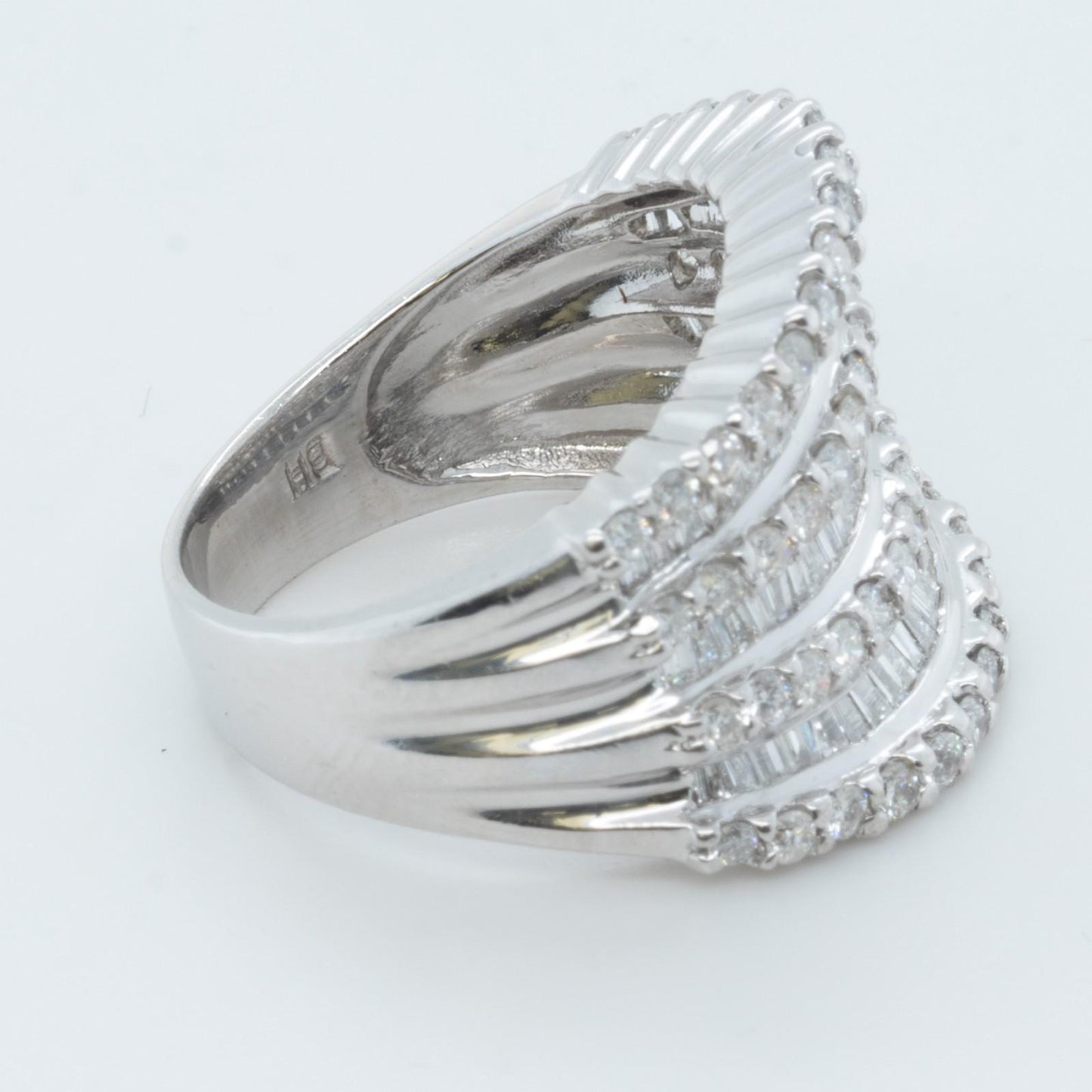 14k White Gold 7 Row Baguette & Round Diamond Ring 1.20ctw H-I I1 Size 7