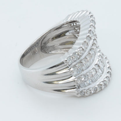 14k White Gold 7 Row Baguette & Round Diamond Ring 1.20ctw H-I I1 Size 7
