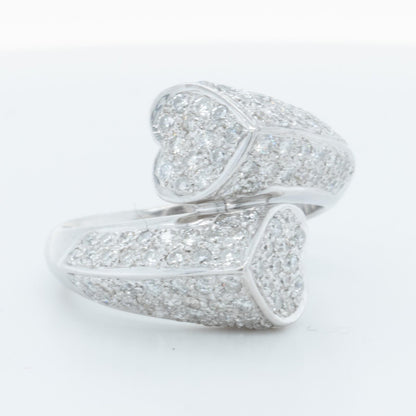 18k White Gold Diamond Sculpted Dual Hearts Bypass Ring 1.00ctw H SI2 Size 7.5
