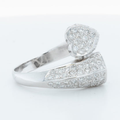 18k White Gold Diamond Sculpted Dual Hearts Bypass Ring 1.00ctw H SI2 Size 7.5