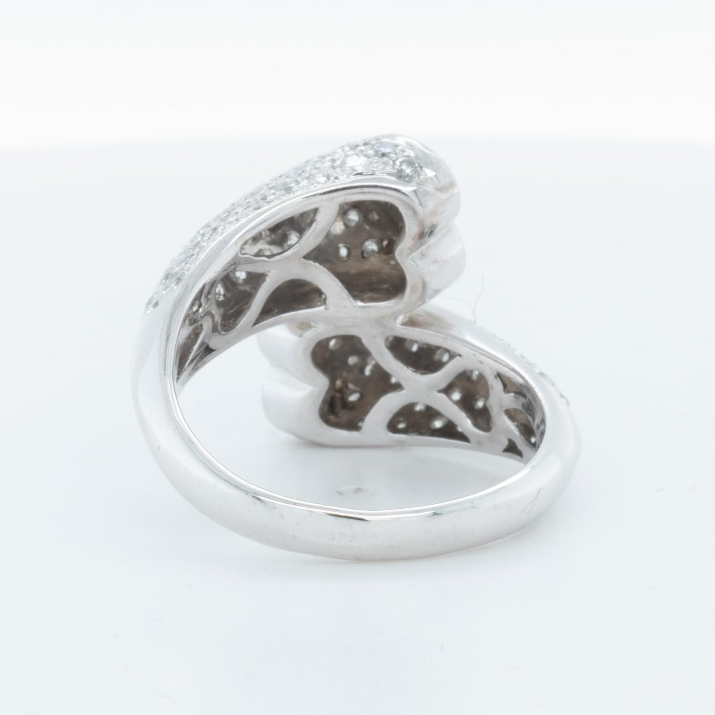 18k White Gold Diamond Sculpted Dual Hearts Bypass Ring 1.00ctw H SI2 Size 7.5