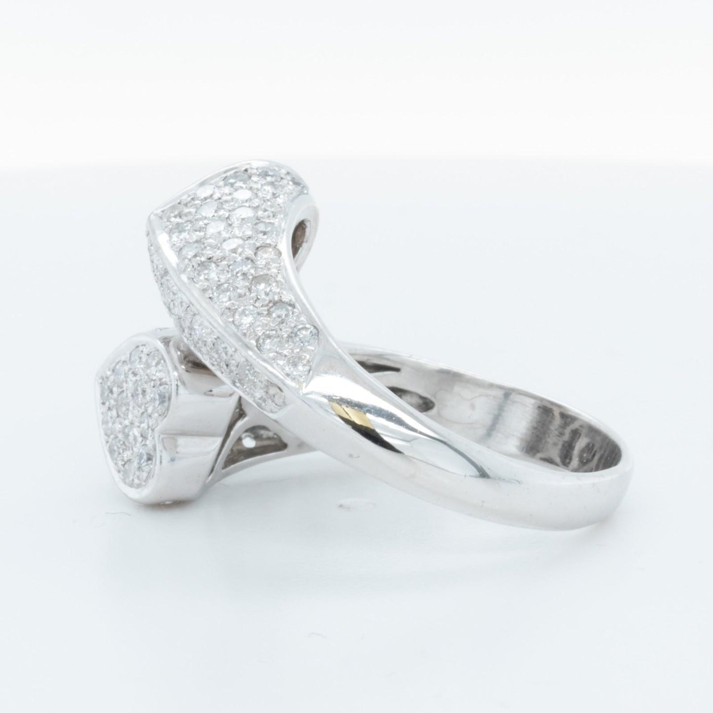 18k White Gold Diamond Sculpted Dual Hearts Bypass Ring 1.00ctw H SI2 Size 7.5