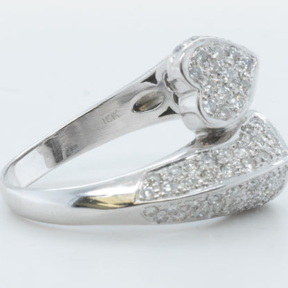 18k White Gold Diamond Sculpted Dual Hearts Bypass Ring 1.00ctw H SI2 Size 7.5