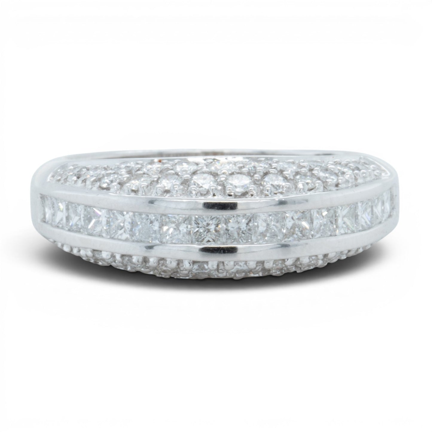 18k White Gold Princess Diamond 3 Section Band 0.82ctw H-I VS-SI 5.0g Size 7.25