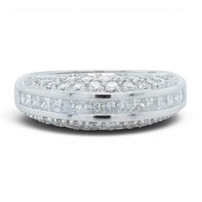 18k White Gold Princess Diamond 3 Section Band 0.82ctw H-I VS-SI 5.0g Size 7.25