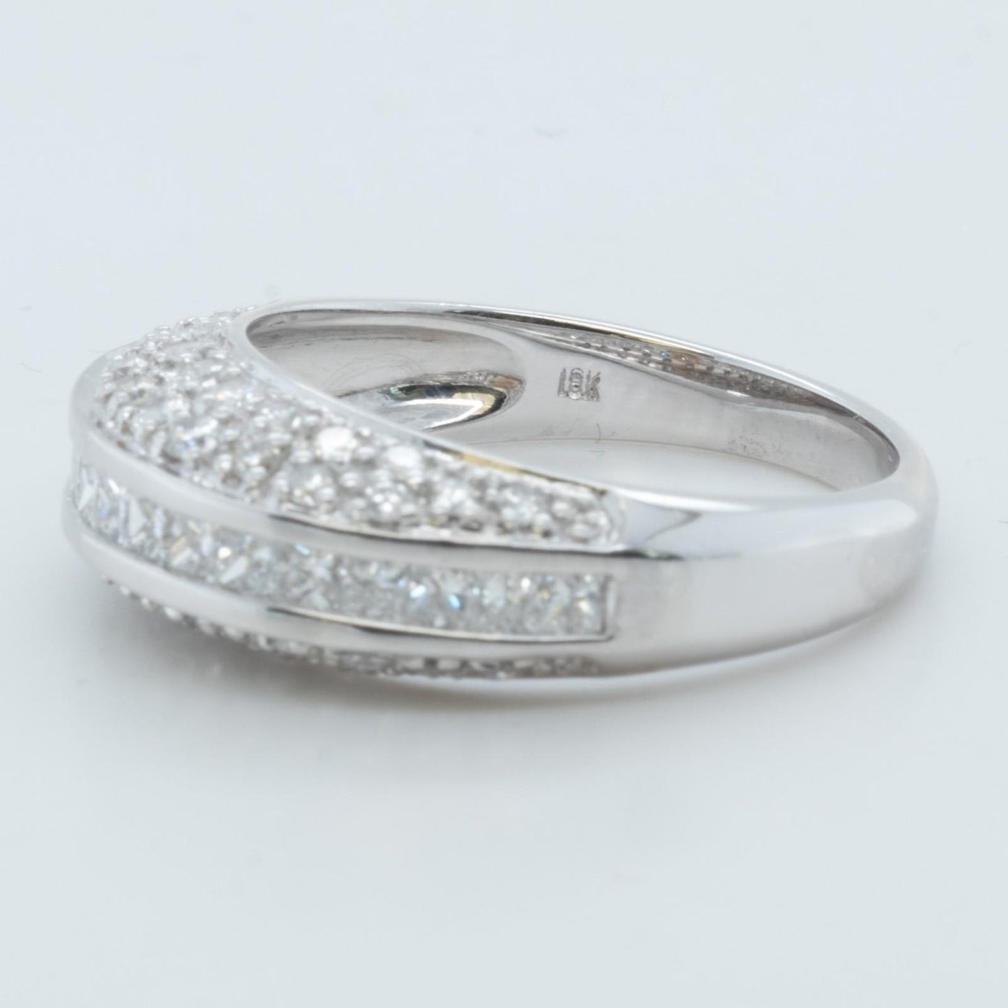 18k White Gold Princess Diamond 3 Section Band 0.82ctw H-I VS-SI 5.0g Size 7.25