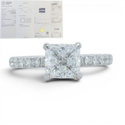 IGI 18k White Gold Lab Grown 2.00ct Princess Diamond 3/4 Shank Engagement Ring