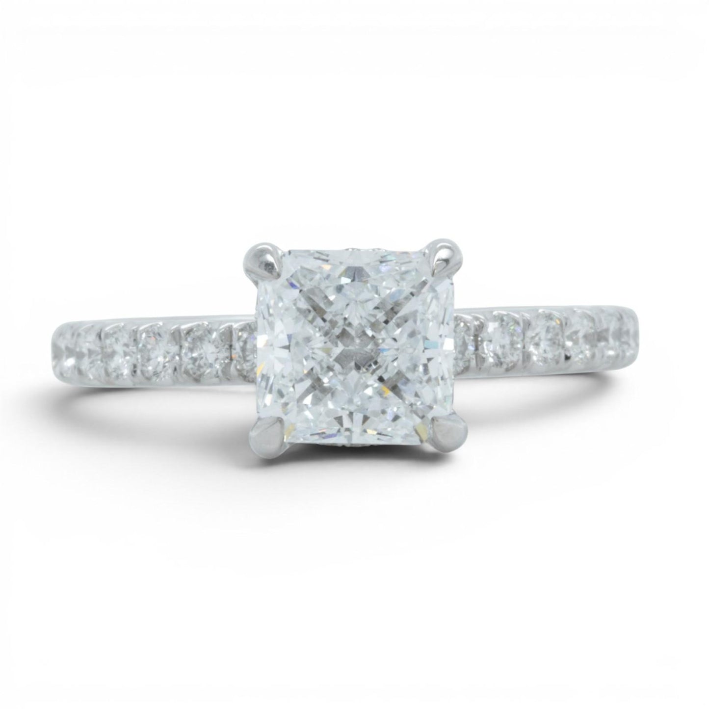 IGI 18k White Gold Lab Grown 2.00ct Princess Diamond 3/4 Shank Engagement Ring