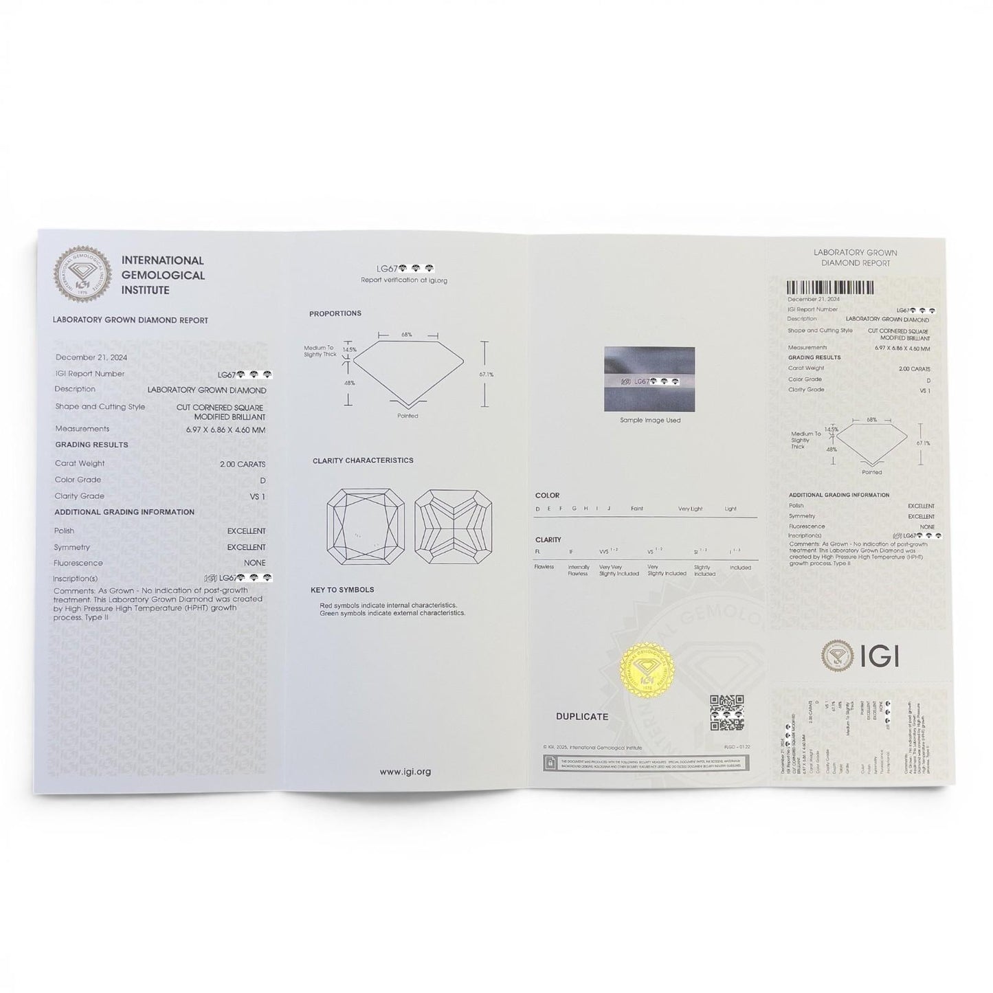 IGI 18k White Gold Lab Grown 2.00ct Princess Diamond 3/4 Shank Engagement Ring