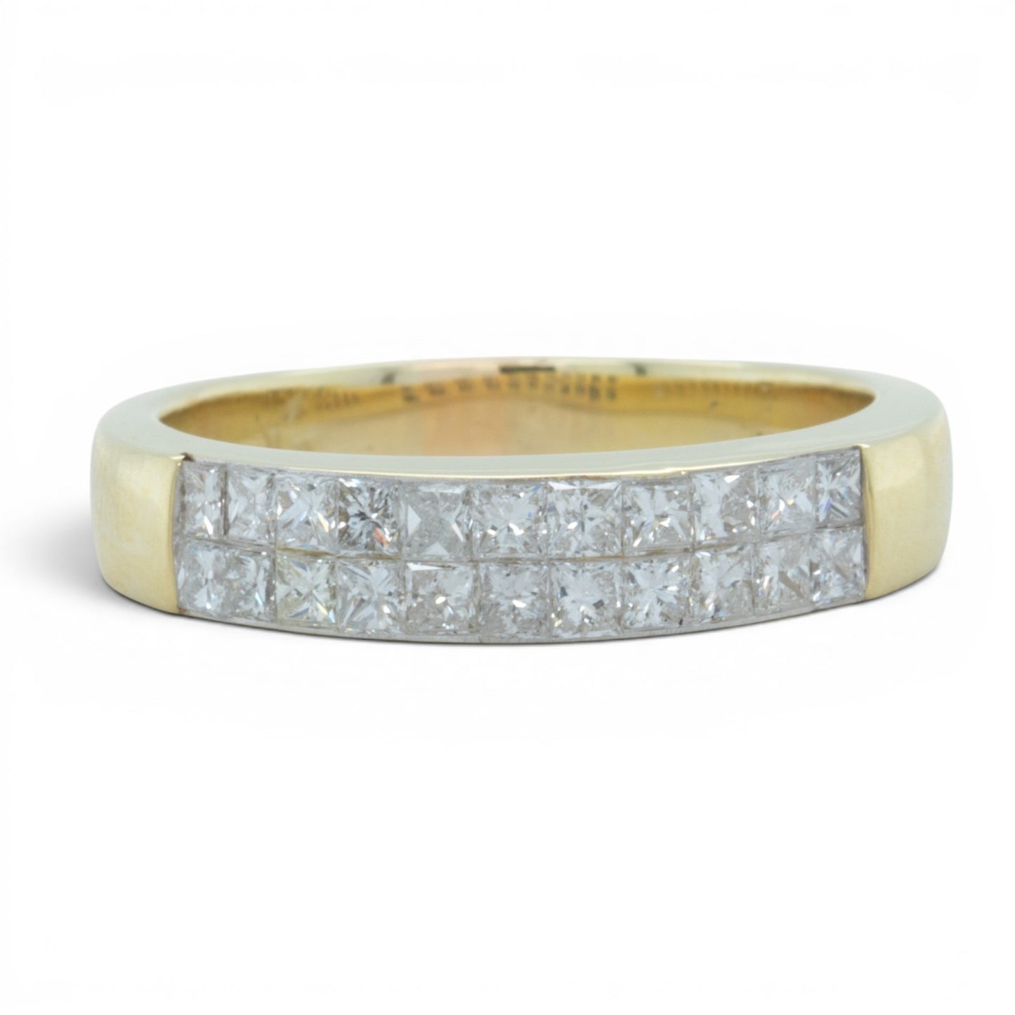 18k Yellow Gold Princess Diamond Two Row Wedding Band 0.45ctw H VS2 Size 6.5