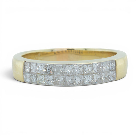 18k Yellow Gold Princess Diamond Two Row Wedding Band 0.45ctw H VS2 Size 6.5
