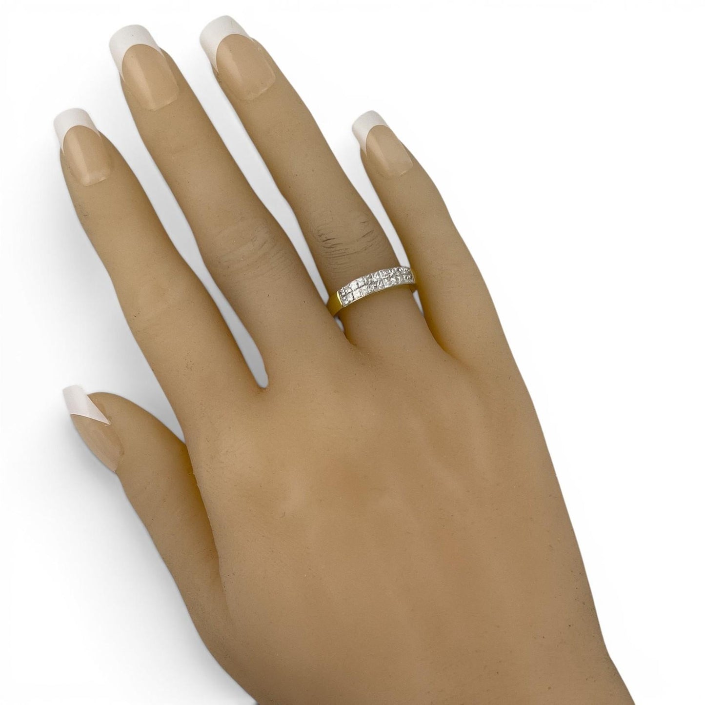 18k Yellow Gold Princess Diamond Two Row Wedding Band 0.45ctw H VS2 Size 6.5
