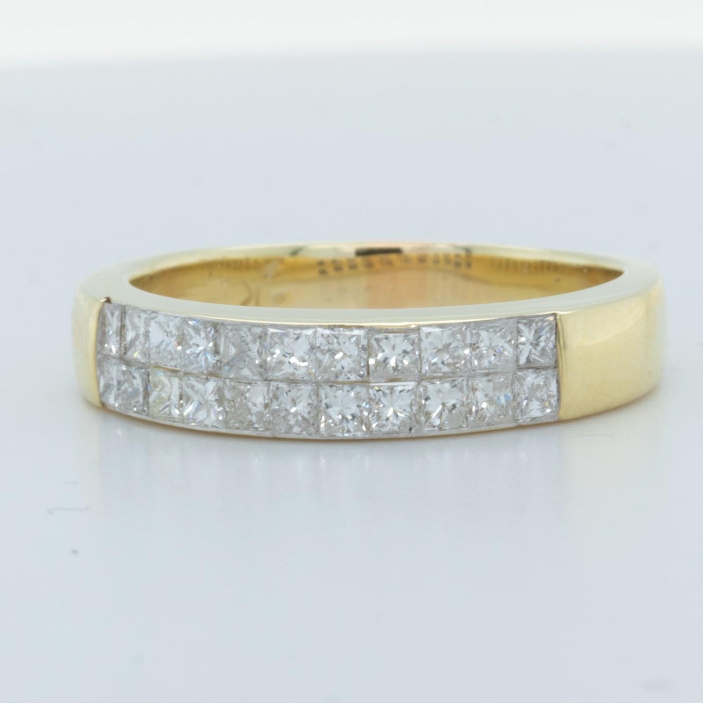 18k Yellow Gold Princess Diamond Two Row Wedding Band 0.45ctw H VS2 Size 6.5