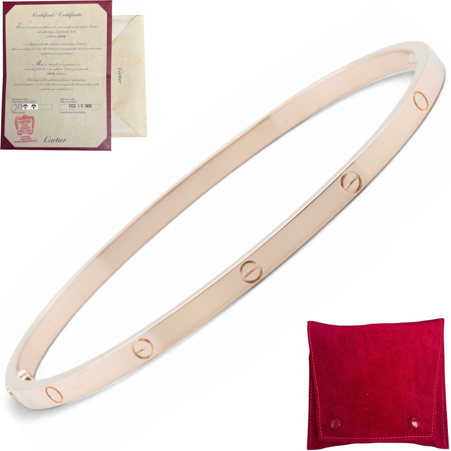 2020 Cartier Love Small 18k Rose Gold Bangle Bracelet Size 20 POUCH + RECEIPT