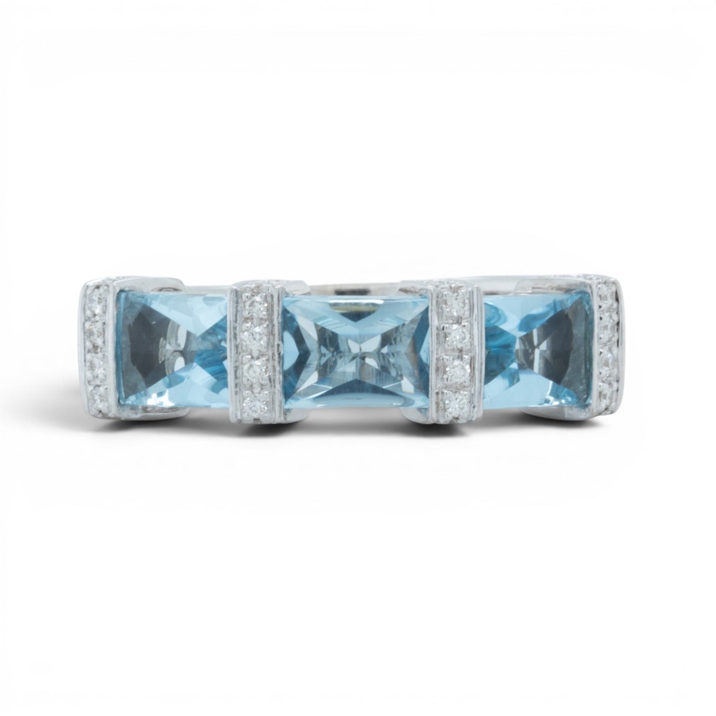 Di Modolo 18k White Gold Diamond & Radiant Blue St Ring Size 8.5 0.30ctw H SI2