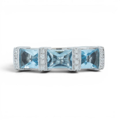 Di Modolo 18k White Gold Diamond & Radiant Blue St Ring Size 8.5 0.30ctw H SI2