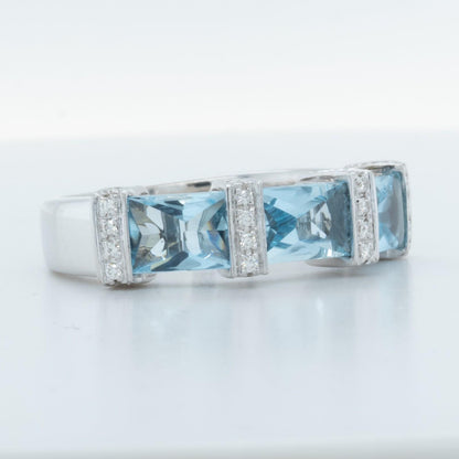 Di Modolo 18k White Gold Diamond & Radiant Blue St Ring Size 8.5 0.30ctw H SI2