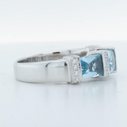 Di Modolo 18k White Gold Diamond & Radiant Blue St Ring Size 8.5 0.30ctw H SI2
