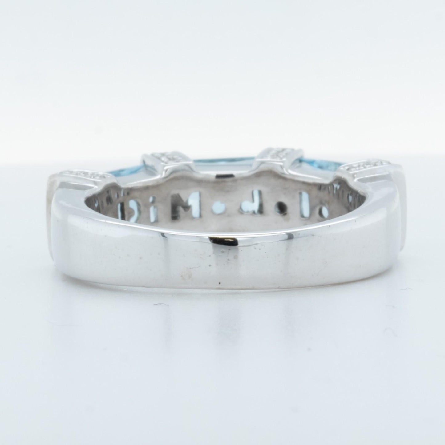 Di Modolo 18k White Gold Diamond & Radiant Blue St Ring Size 8.5 0.30ctw H SI2