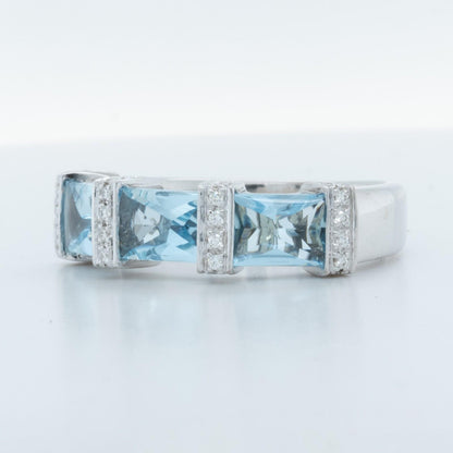Di Modolo 18k White Gold Diamond & Radiant Blue St Ring Size 8.5 0.30ctw H SI2
