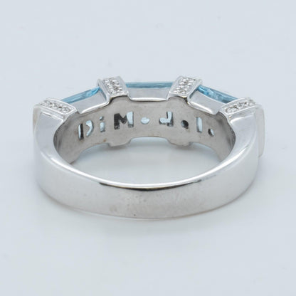 Di Modolo 18k White Gold Diamond & Radiant Blue St Ring Size 8.5 0.30ctw H SI2