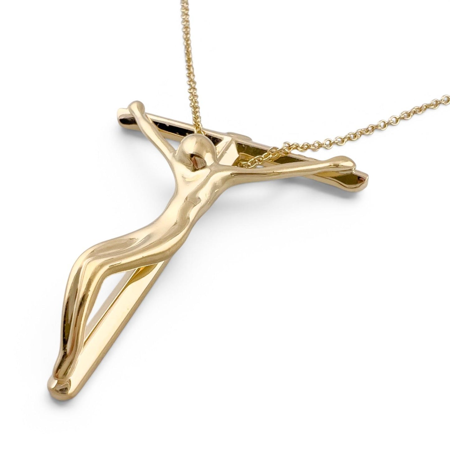 Tiffany & Co. Crucifix Cross Elsa Peretti 18k Yellow Gold Pendant Necklace 28"