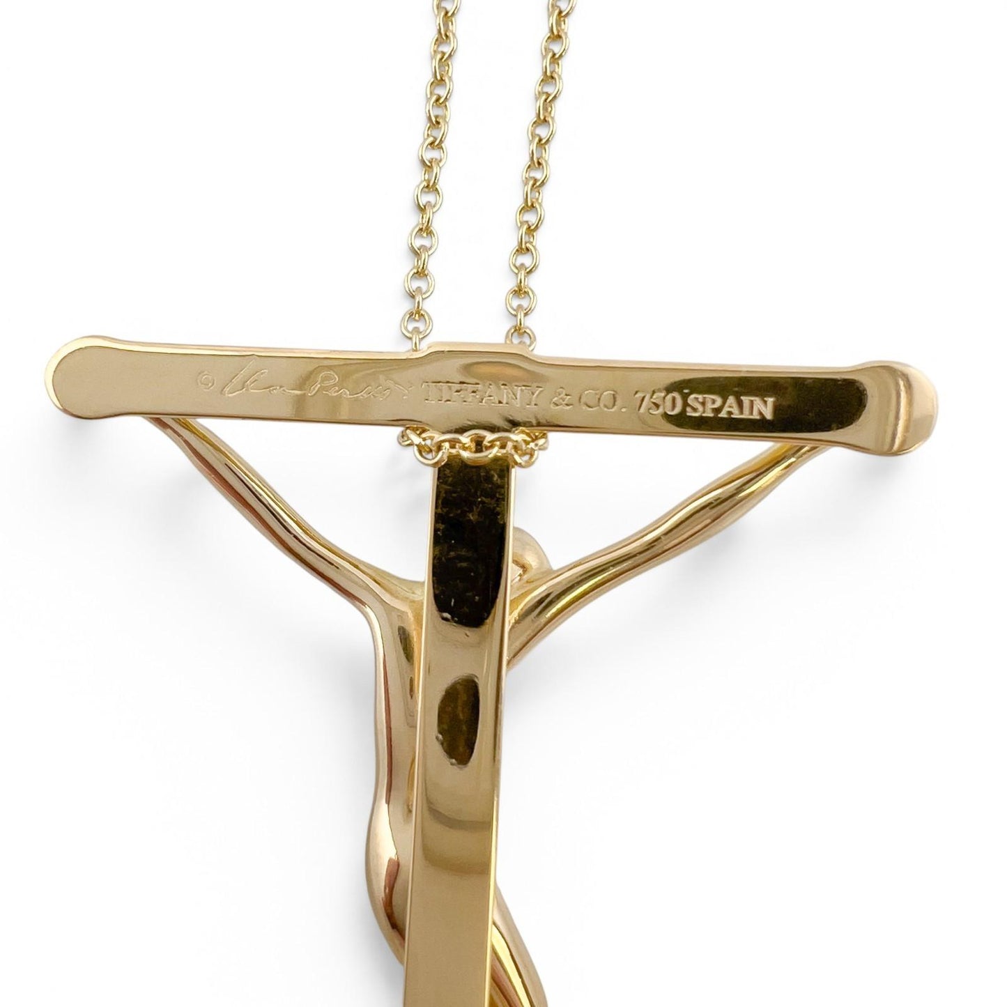 Tiffany & Co. Crucifix Cross Elsa Peretti 18k Yellow Gold Pendant Necklace 28"