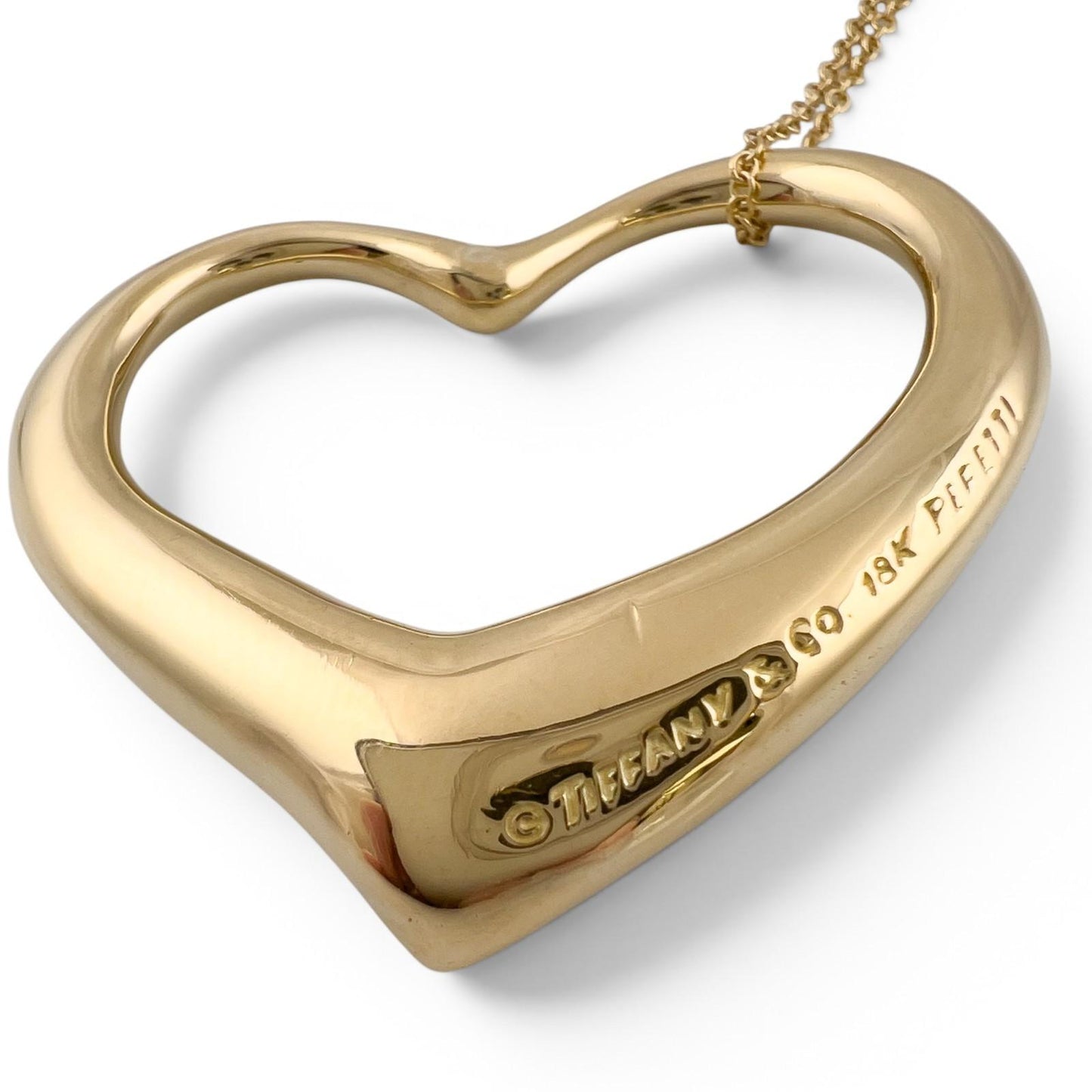 Tiffany & Co. Elsa Peretti 36mm Open Heart 18k Yellow Gold Necklace 26" SPAIN