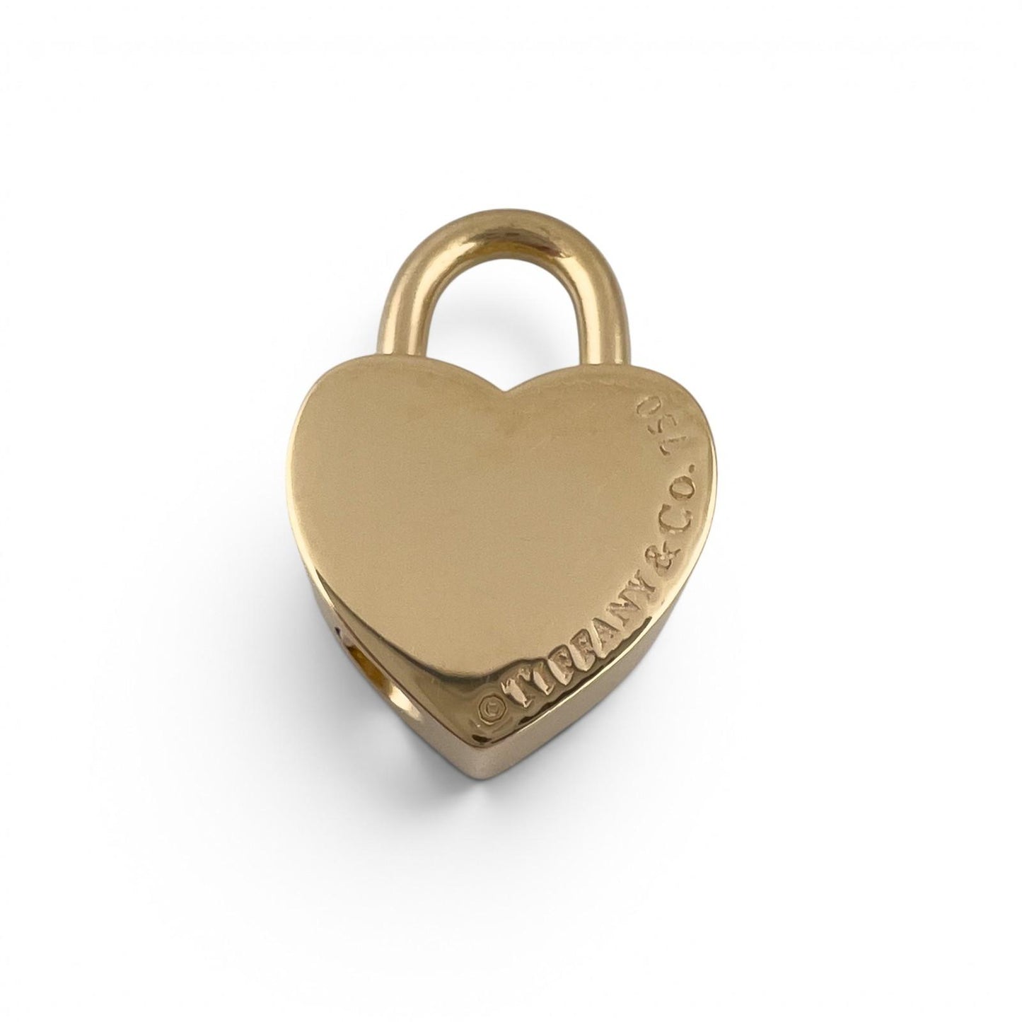 Tiffany & Co. Padlock Heart 18k Yellow Gold Charm Pendant w/ Monogram: MOM
