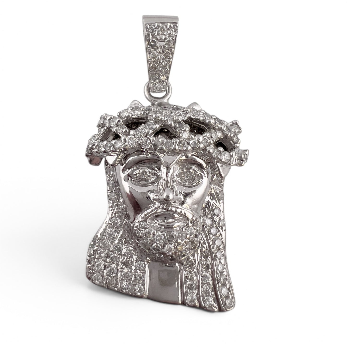 10k White Gold Diamond Jesus Christ Head Iced Out Pendant 1.01ctw I I1 17.7g