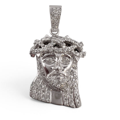 10k White Gold Diamond Jesus Christ Head Iced Out Pendant 1.01ctw I I1 17.7g
