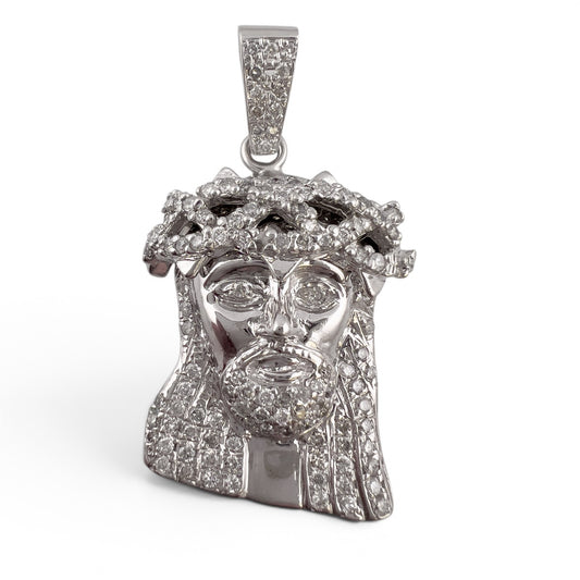 10k White Gold Diamond Jesus Christ Head Iced Out Pendant 1.01ctw I I1 17.7g
