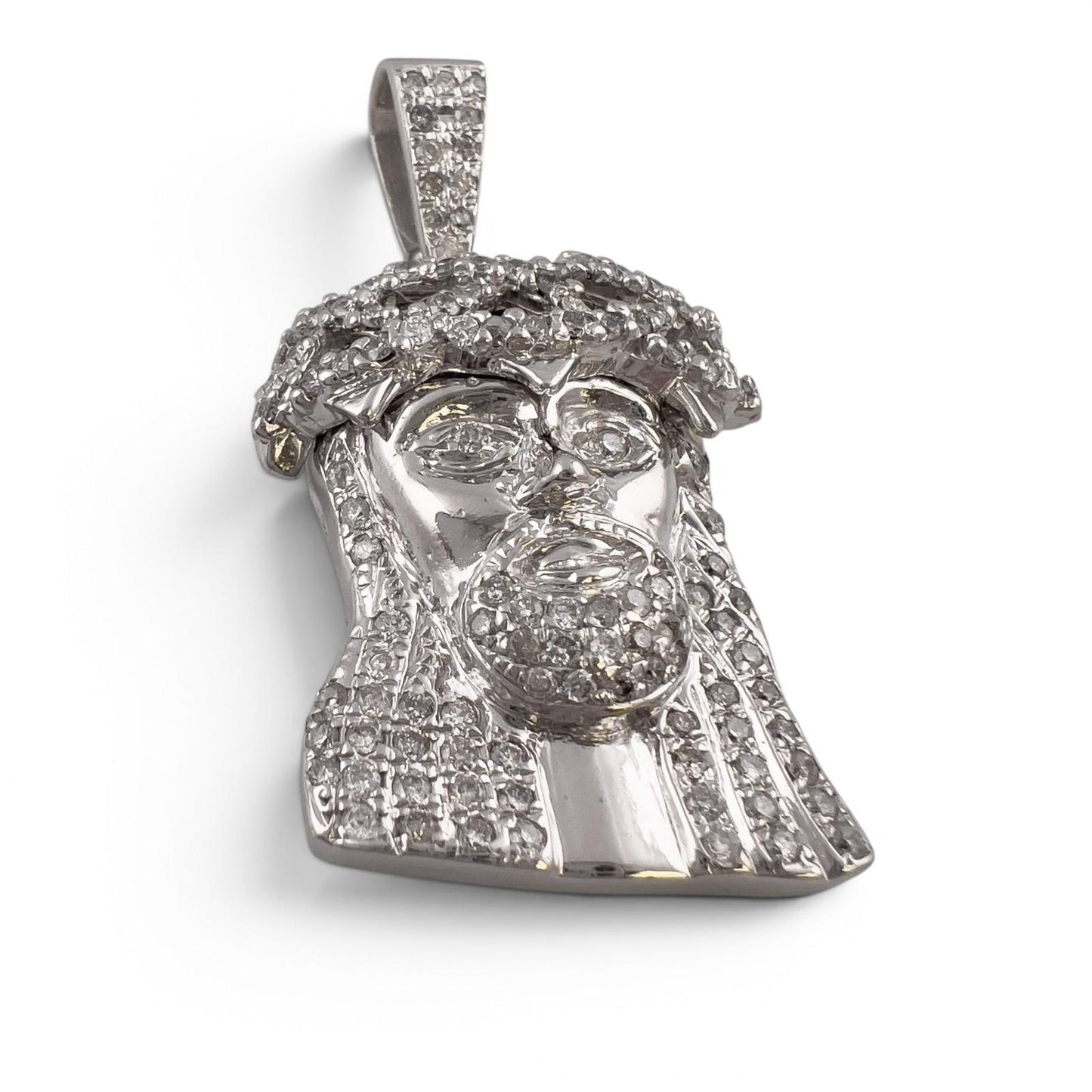 10k White Gold Diamond Jesus Christ Head Iced Out Pendant 1.01ctw I I1 17.7g