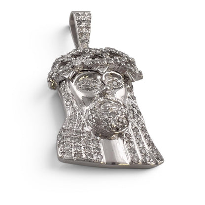 10k White Gold Diamond Jesus Christ Head Iced Out Pendant 1.01ctw I I1 17.7g