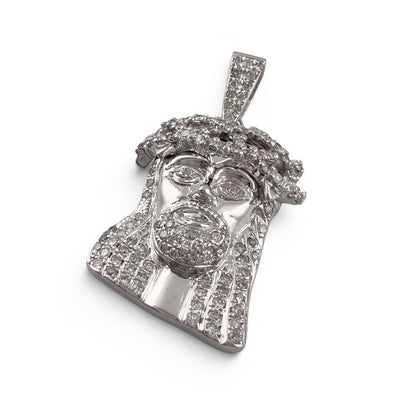 10k White Gold Diamond Jesus Christ Head Iced Out Pendant 1.01ctw I I1 17.7g