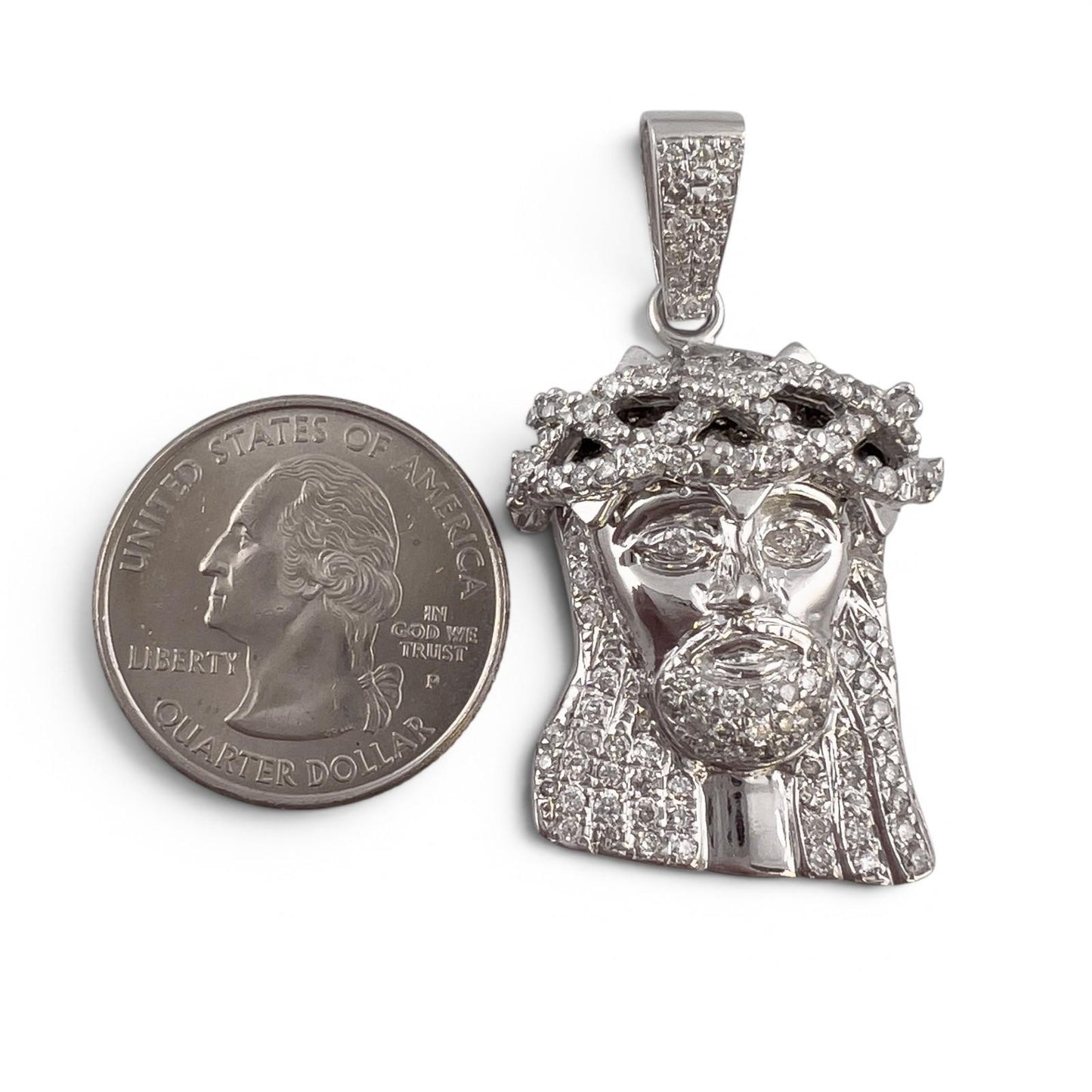 10k White Gold Diamond Jesus Christ Head Iced Out Pendant 1.01ctw I I1 17.7g