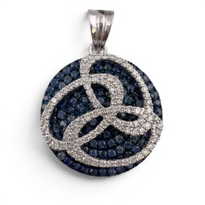 18k White Gold 3.50ctw Sapphire Diamond Circle Round Disc Pendant 0.58ctw
