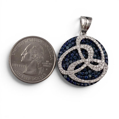 18k White Gold 3.50ctw Sapphire Diamond Circle Round Disc Pendant 0.58ctw