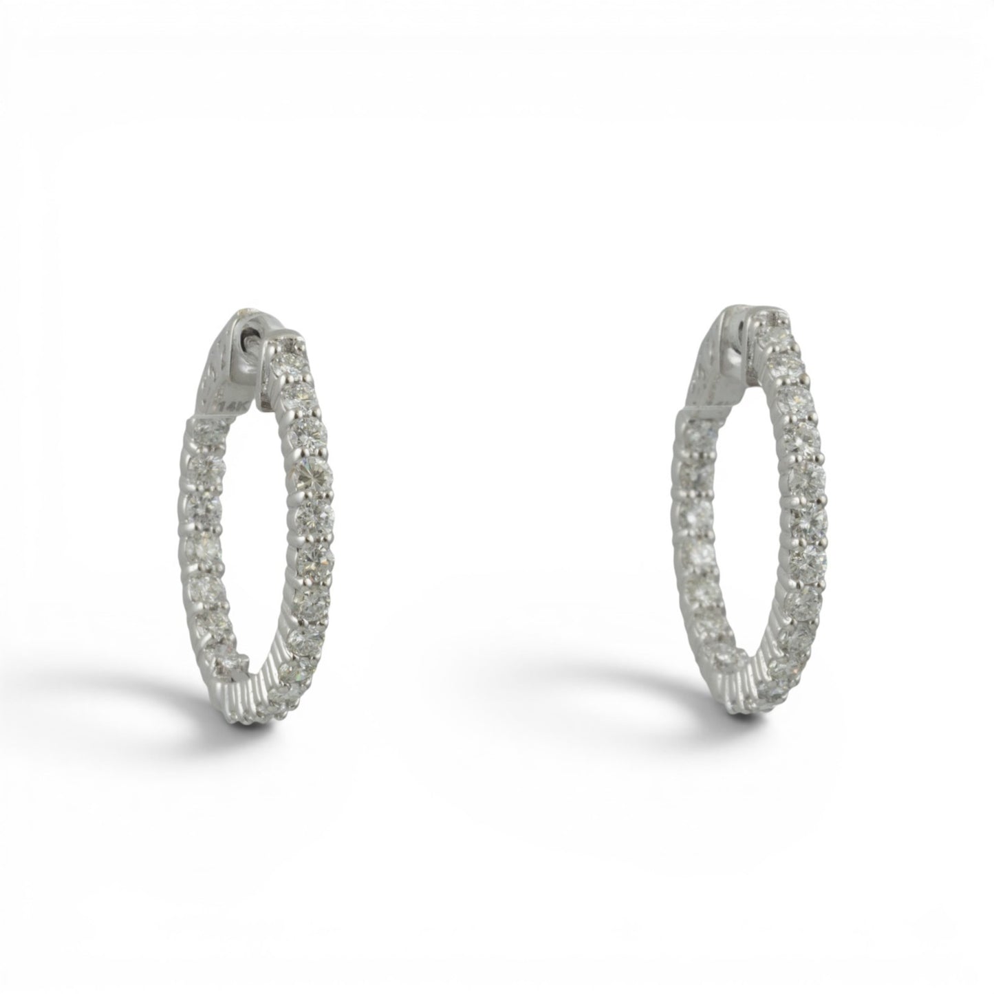 14k White Gold Diamond In & Out Hoop 1.00" Earrings 1.60ctw H SI2-I1 6.4g