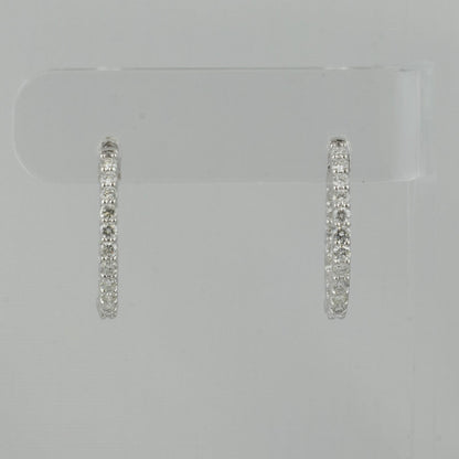 14k White Gold Diamond In & Out Hoop 1.00" Earrings 1.60ctw H SI2-I1 6.4g