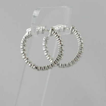 14k White Gold Diamond In & Out Hoop 1.00" Earrings 1.60ctw H SI2-I1 6.4g