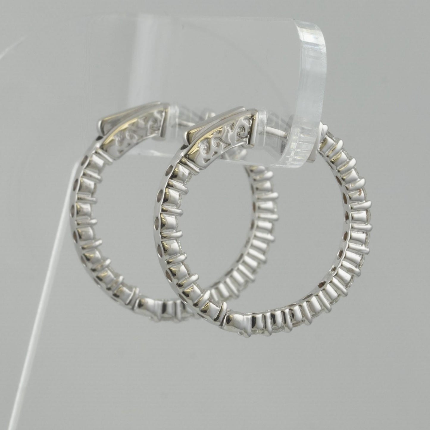 14k White Gold Diamond In & Out Hoop 1.00" Earrings 1.60ctw H SI2-I1 6.4g