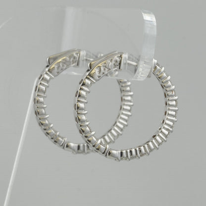 14k White Gold Diamond In & Out Hoop 1.00" Earrings 1.60ctw H SI2-I1 6.4g